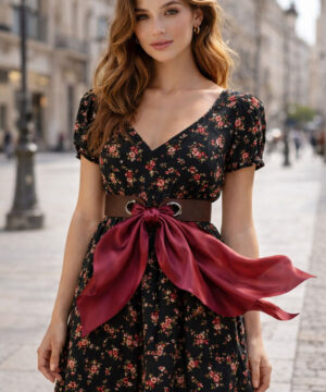 Alternative view of Kožený úzky opasok viazaný šatkou – Tmavo hnedý, Výroba na Slovensku