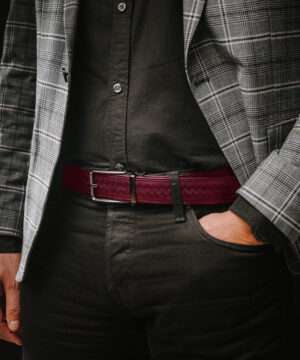 Alternative view of Kožený opasok s dekorom a automatickou prackou – BLACK CLOSE, limitovaná edícia, bordový