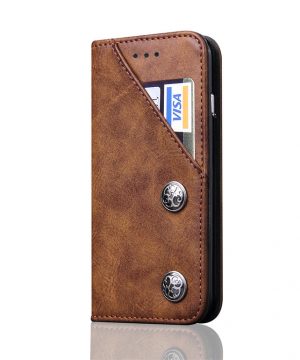 Kryt na kreditnú kartu + stojan pre iPhone X v hnedej farbe