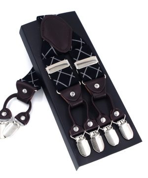 Kožené pánske traky s elastickým pásom s čiernym dekorom