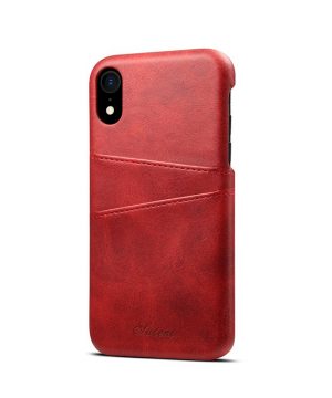 Kožený kryt pre iPhone XS MAX s púzdrom na karty, červená farba