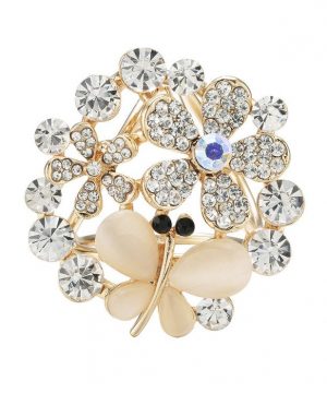 Krásny ozdobný šperk na šatku v tvare zlatého kryštálového motýľa