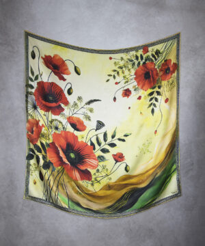 Alternative view of Exkuzívna hodvábna šatka MAK VLČÍ - ZELENÝ, 90 x 90cm, Vyrobené na Slovensku