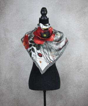 Exkuzívna hodvábna šatka MAK VLČÍ - SIVÝ, 90 x 90cm, Vyrobené na Slovensku