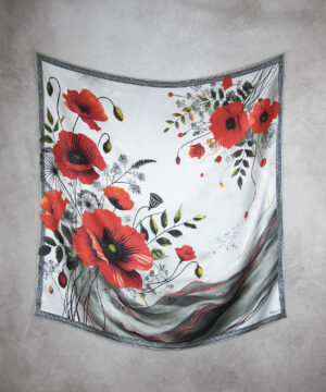 Alternative view of Exkuzívna hodvábna šatka MAK VLČÍ - SIVÝ, 90 x 90cm, Vyrobené na Slovensku