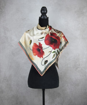 Exkuzívna hodvábna šatka MAK VLČÍ - ČERVENÝ, 90 x 90cm, Vyrobené na Slovensku