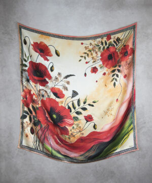 Alternative view of Exkuzívna hodvábna šatka MAK VLČÍ - ČERVENÝ, 90 x 90cm, Vyrobené na Slovensku