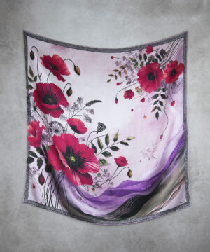 Alternative view of Exkuzívna hodvábna šatka MAK VLČÍ - FIALOVÝ, 90 x 90cm, Vyrobené na Slovensku