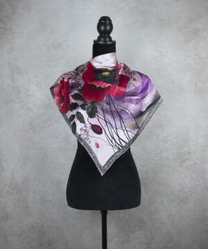 Exkuzívna hodvábna šatka MAK VLČÍ - FIALOVÝ, 90 x 90cm, Vyrobené na Slovensku