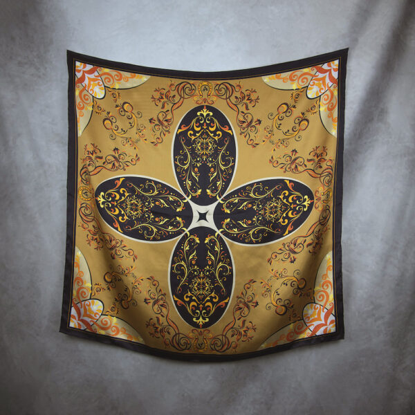 Exkluzívna hodvábna šatka ORNAMENT - MEDENÝ, 90 x 90cm, Vyrobené na Slovensku - Image 2