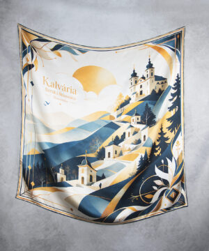 Alternative view of Hodvábna šatka KALVÁRIA - BÁNSKA ŠTIAVNICA, MODRÁ, 90 x 90cm, Vyrobené na Slovensku