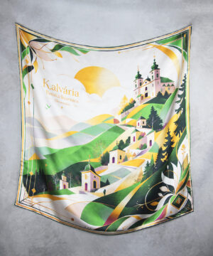 Alternative view of Hodvábna šatka KALVÁRIA - BÁNSKA ŠTIAVNICA, ZELENÁ, 90 x 90cm, Vyrobené na Slovensku