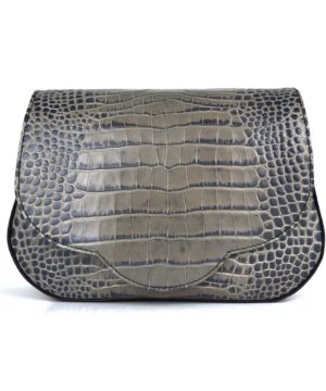Kabelka crossbody z hovädzej kože s dezénom krokodíla v šedej farbe