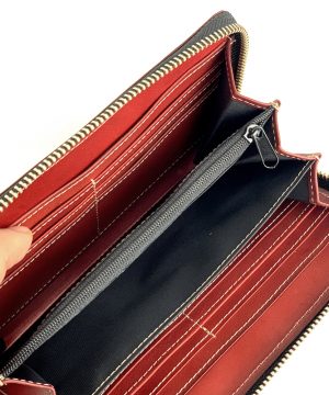 Dámska nákupná kožená peňaženka č.8606 ručne tieňovaná v bordovej farbe – Obrázok 4
