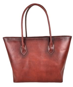 Kožená dámska kabelka SHOPPER ručne tamponovaná a tieňovaná v bordovej farbe