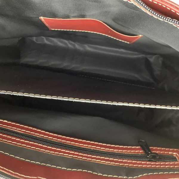 Kožená dámska kabelka SHOPPER ručne tamponovaná a tieňovaná v bordovej farbe - Image 6