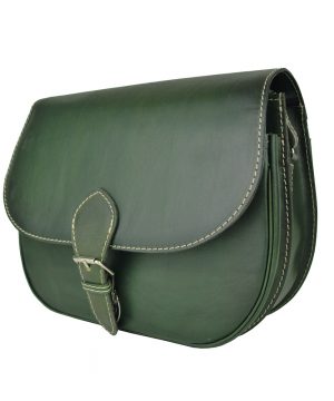 Kožená kabelka v tmavo zelenej farbe, ručne tieňovaná, uzatváranie - vyťahovací zámok + pracka