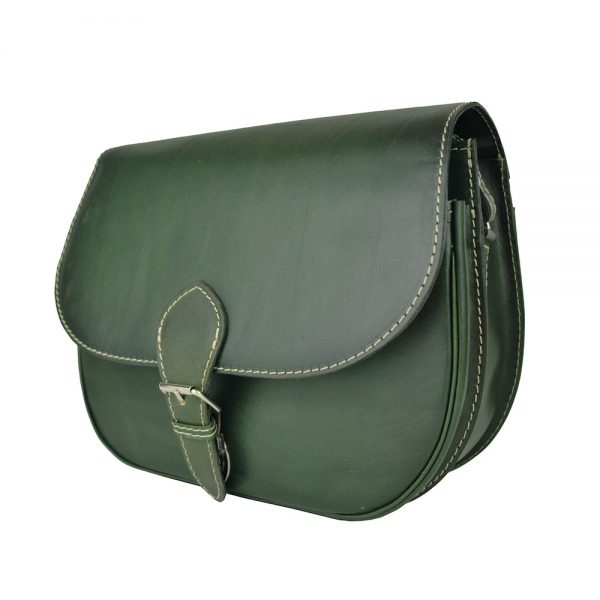 Kožená kabelka v tmavo zelenej farbe, ručne tieňovaná, uzatváranie - vyťahovací zámok + pracka