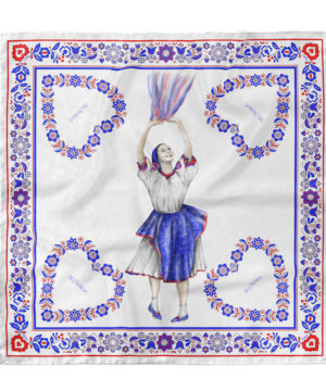 Hodvábna šatka TANEČNICA, 90 x 90cm, Vyrobené na Slovensku