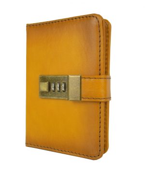 Menší Zápisník z prírodnej kože na heslový zámok, ručne tieňovaný, žltá farba