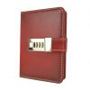 Menší Zápisník z prírodnej kože na heslový zámok, ručne tieňovaný, tmavo červená farba