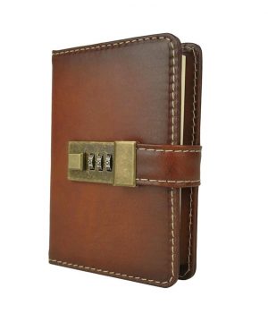 Menší Zápisník z prírodnej kože na heslový zámok, ručne tieňovaný, cigarová farba