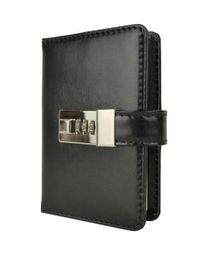 Malý zápisník z prírodnej kože na heslový zámok, čierna farba