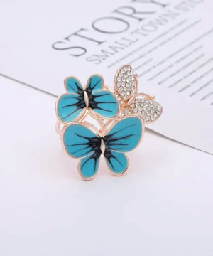 Trojprstenec pre šále a šatky s modrými motýľmi