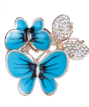 Alternative view of Trojprstenec pre šále a šatky s modrými motýľmi