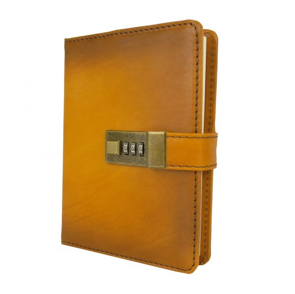 Zápisník z prírodnej kože na heslový zámok, ručne tieňovaný, žltá farba