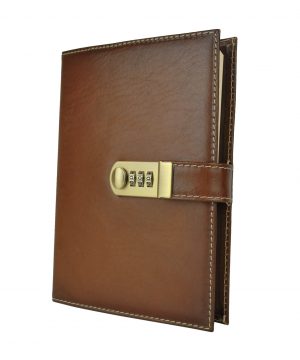 XXL zápisník z prírodnej kože na heslový zámok, ručne tieňovaný, hnedá farba